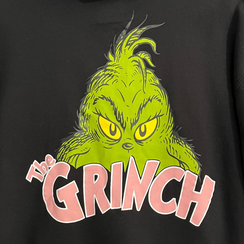 The Grinch Zip Hoodie Womens M Black Pink Graphic 2023 Christmas Dr Seuss Fleece - Picture 1 of 11